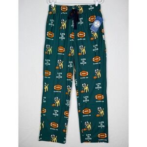 NEW Life is Good Game On Lounge Pajama Pants Mens M Green Dog Football Pockets